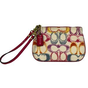 Coach F48793 Colorful Signature With Pink Patent Leather Trim Pouch Wristlet